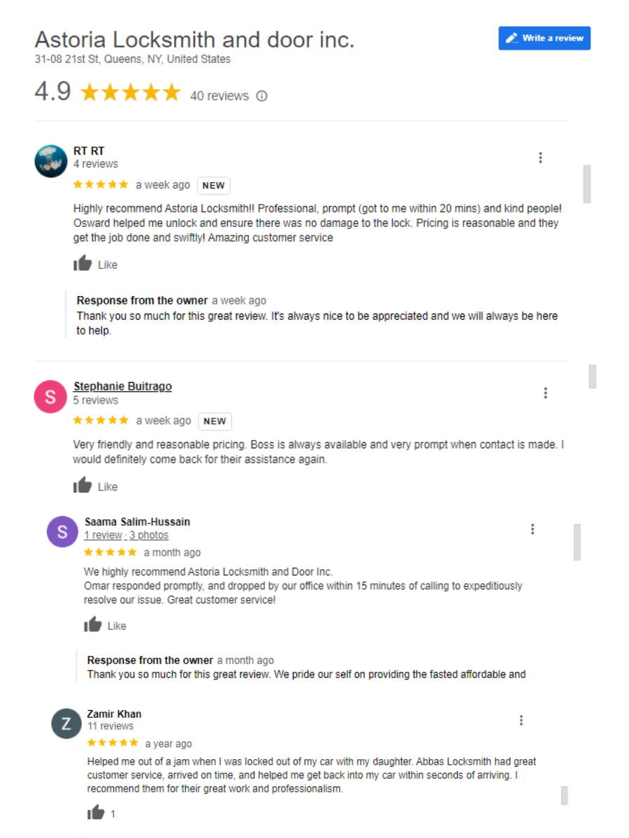 Customer Reviews - Astoria Locksmiths