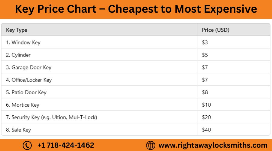 Key Price Chart – Cheapest to Most Expensive